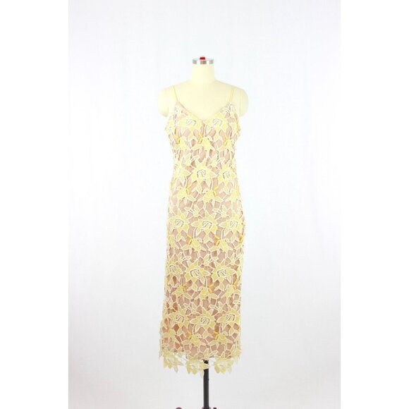 NBD Donna Sunshine Yellow Floral Broderie Anglaise Lace Midi Slip Dress, Size S - Picture 4 of 14